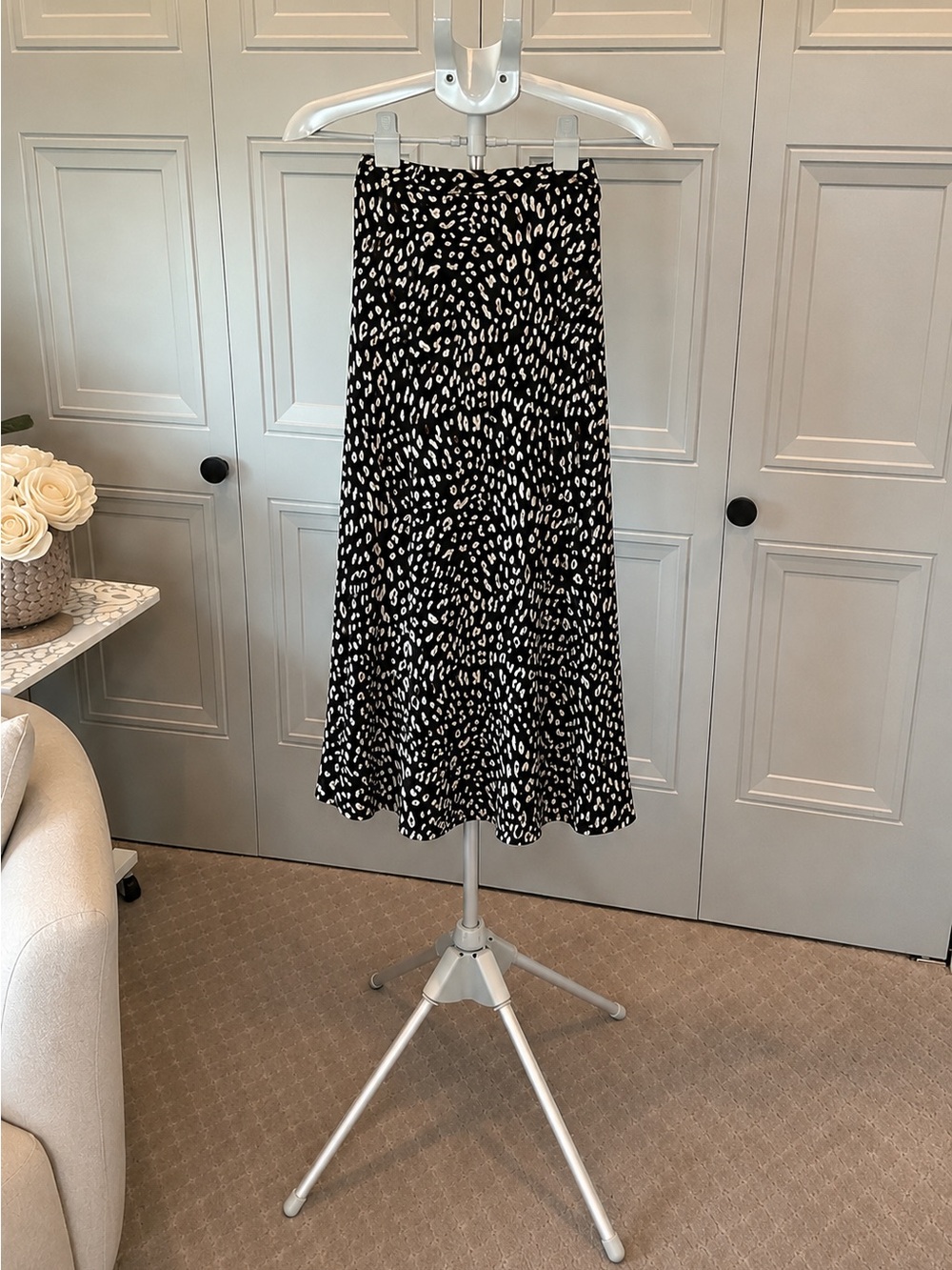 Black and White Printed Midi Skirt